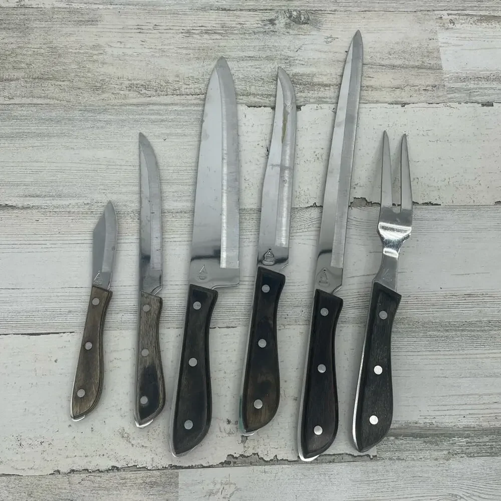 Emperor Steel Knifes Set Vintage Wooden Made In Japan Set Of 6